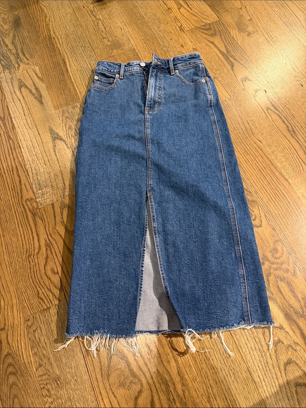 Veronica Beard Blue Denim Midi Skirt with Front Slit